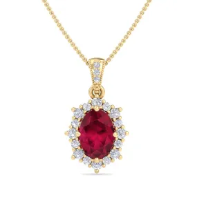 1 3/4 Carat Oval Shape Ruby And Diamond Necklace In 14K Yellow Gold