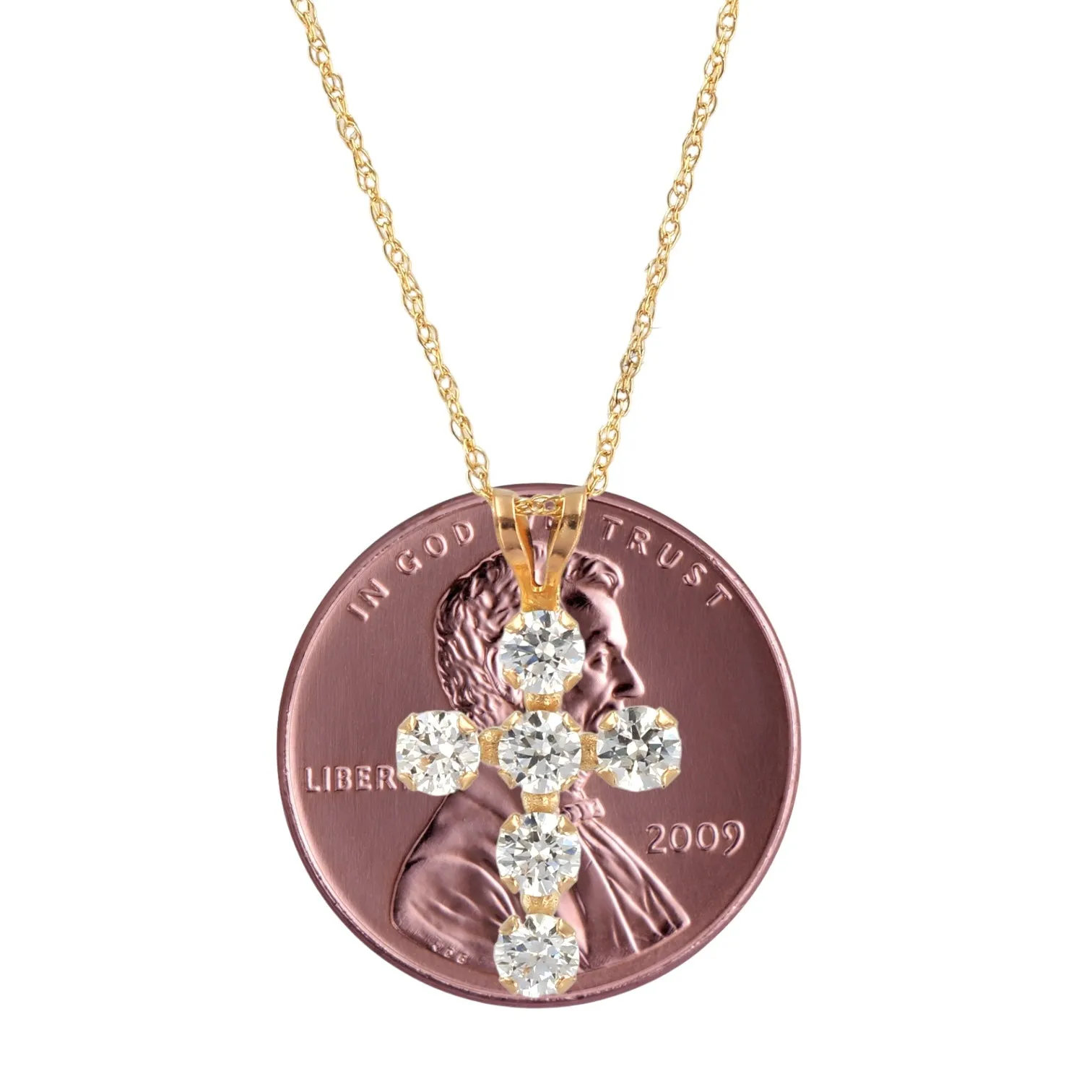 10k Yellow Gold White Topaz Cross Necklace - 15662