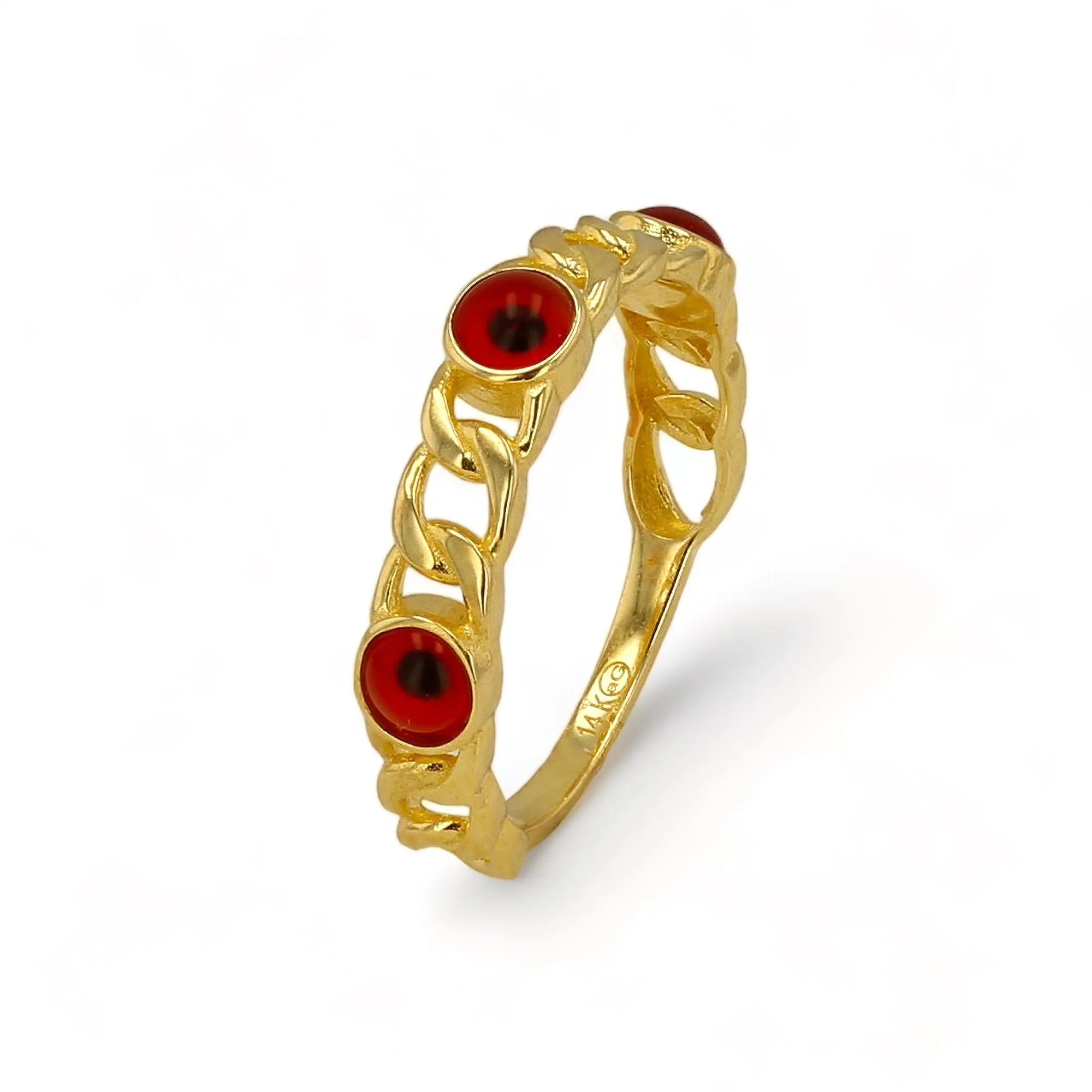 14K Yellow gold red eye link ring-227128