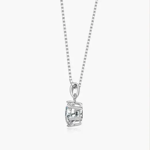 18K WHITE, YELLOW, ROSE GOLD PLATED SILVER MOISSANITE PENDANT NECKLACE 1CT, SINGLE BAIL LINK, BOX CHAIN