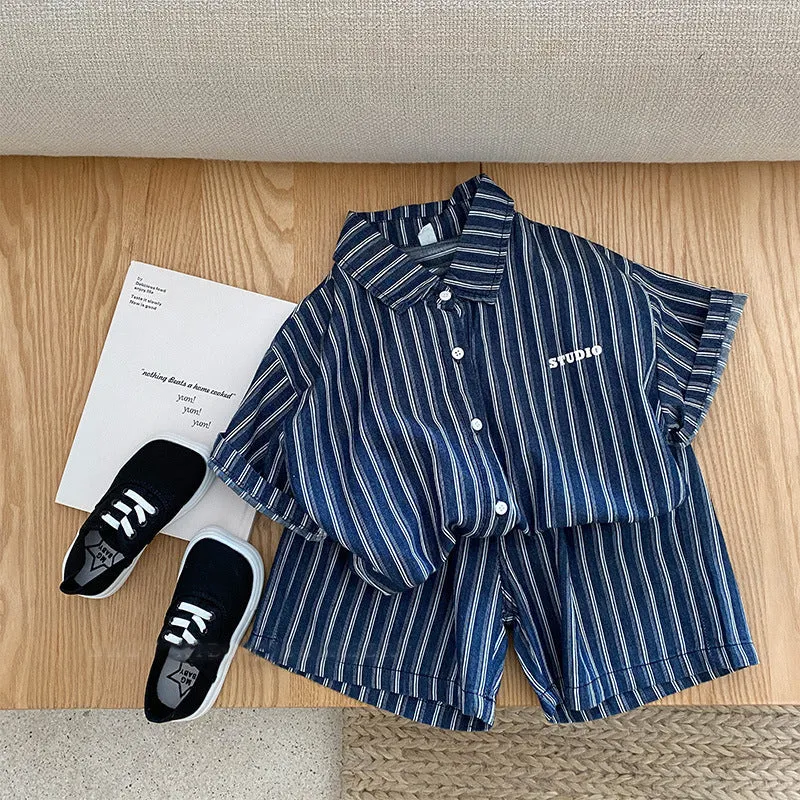 2 Pieces Set Baby Kid Boys Striped Shirts And Shorts