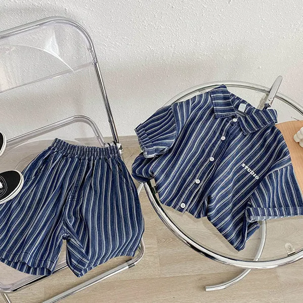 2 Pieces Set Baby Kid Boys Striped Shirts And Shorts