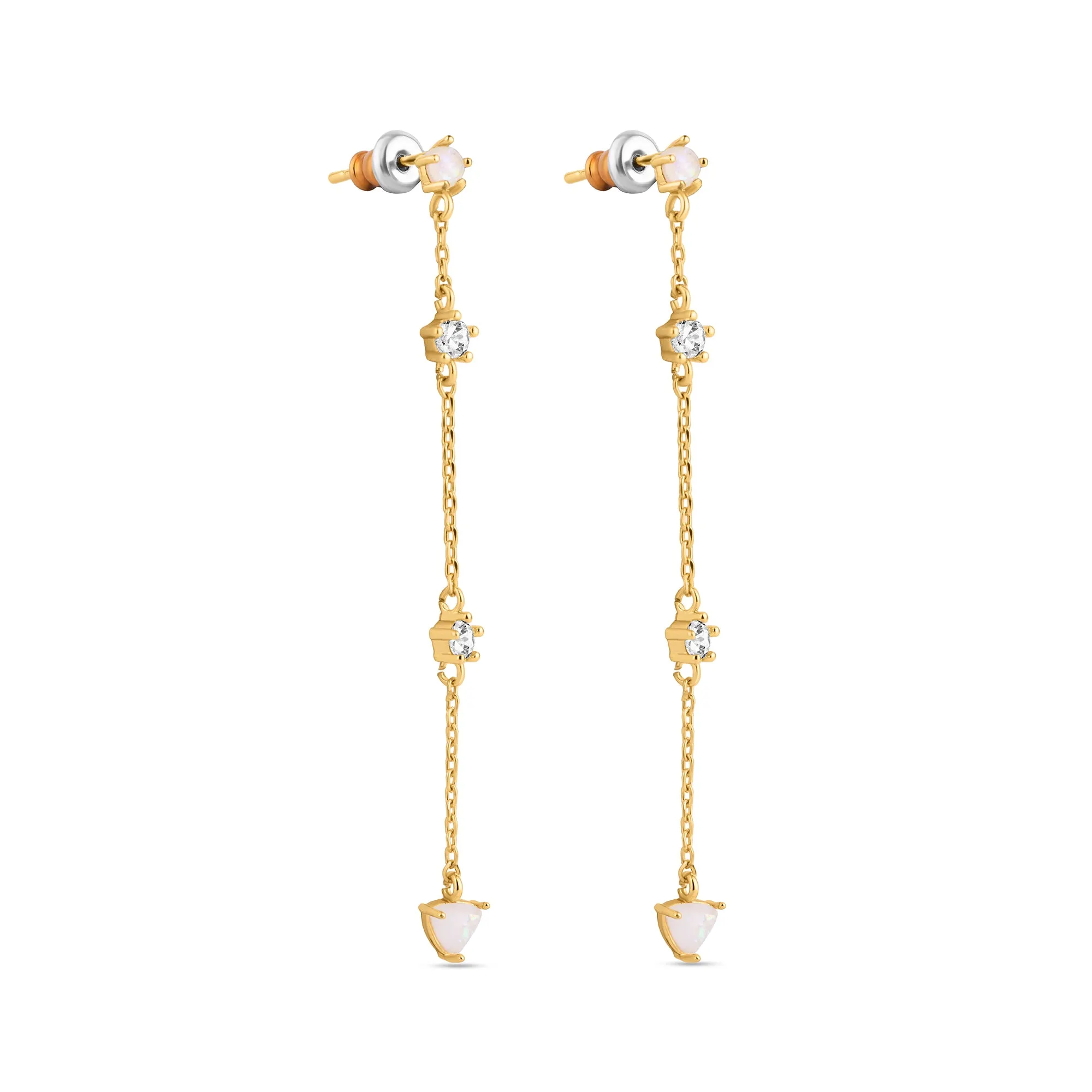 Accessorize London Women's Z Real Gold Plated Cubic Zirconia Opal Long Drop Earrings