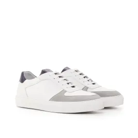 Ambrogio Bespoke Custom Men's Shoes Gray, White & Navy Suede / Calf-Skin Leather Casual Trainer Sneakers (AMB2011)