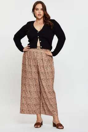 Animal Print Wide Leg Pants High Rise Shirred Waist