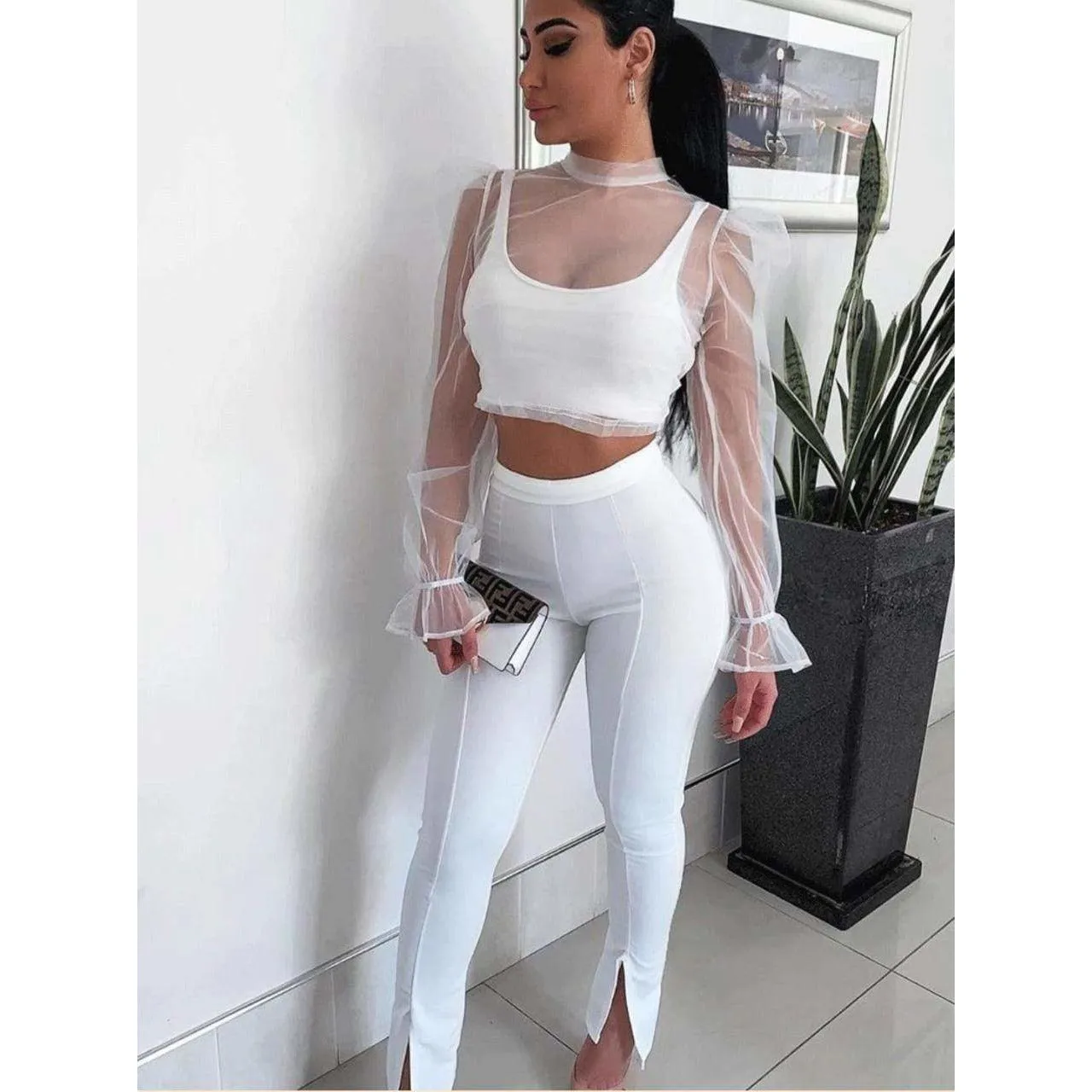 Ankle Slit High Waisted Pant