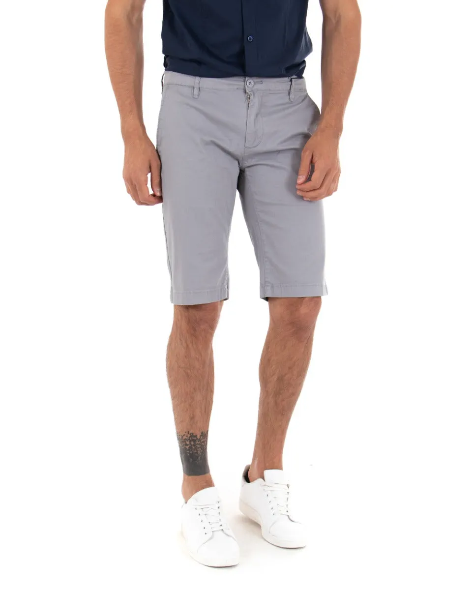 Bermuda Pantaloncino Uomo Corto Tinta Unita Grigio Classico Tasca America Cotone Casual GIOSAL-PC1719A