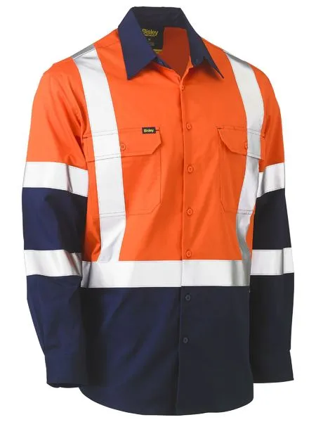 Bisley Hi Vis 2 Tone Cool Vented X Pattern Bio Motion Taped Drill Shirt BS6896XT