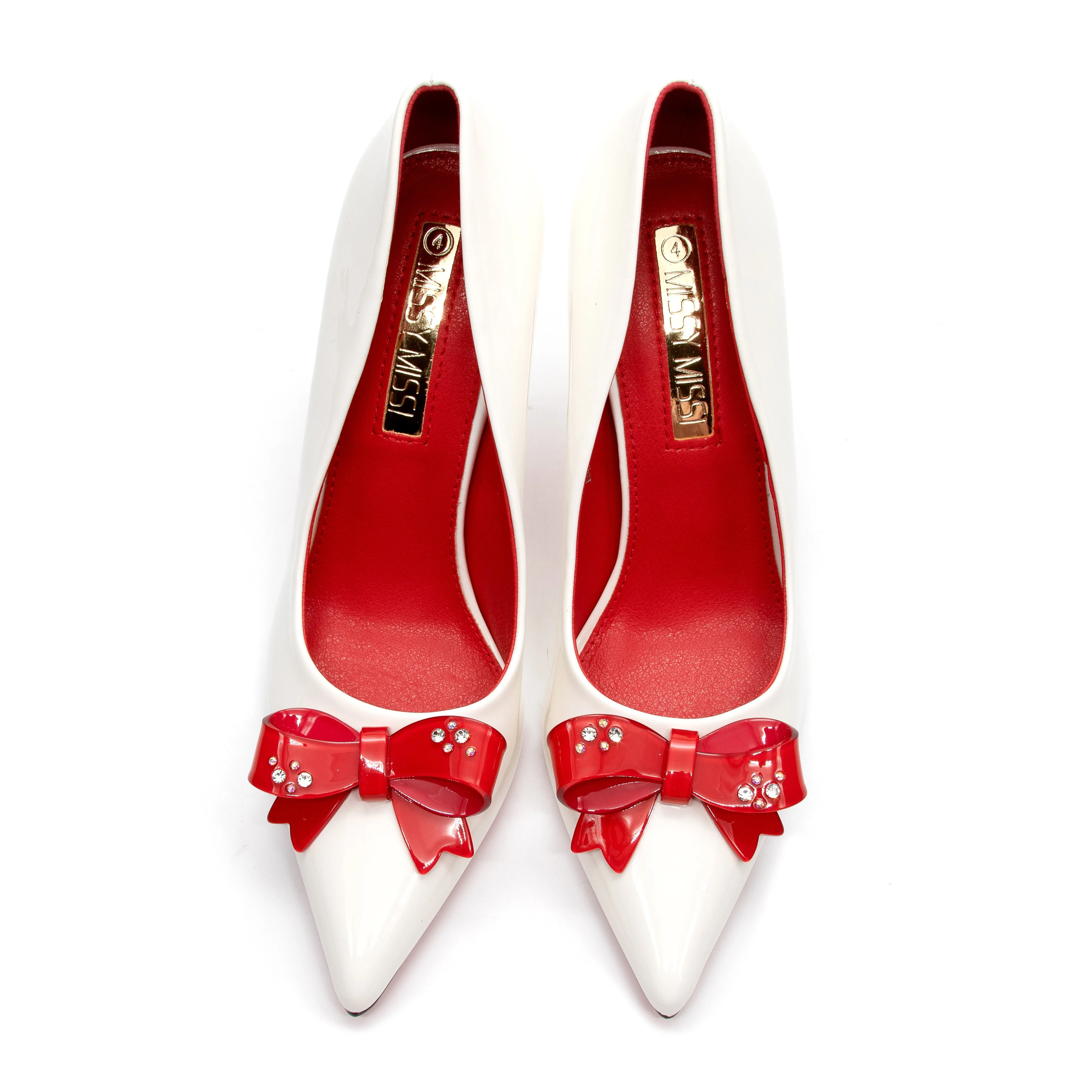 Bottom and Inner Red Bow Decorated High Heel Shoes