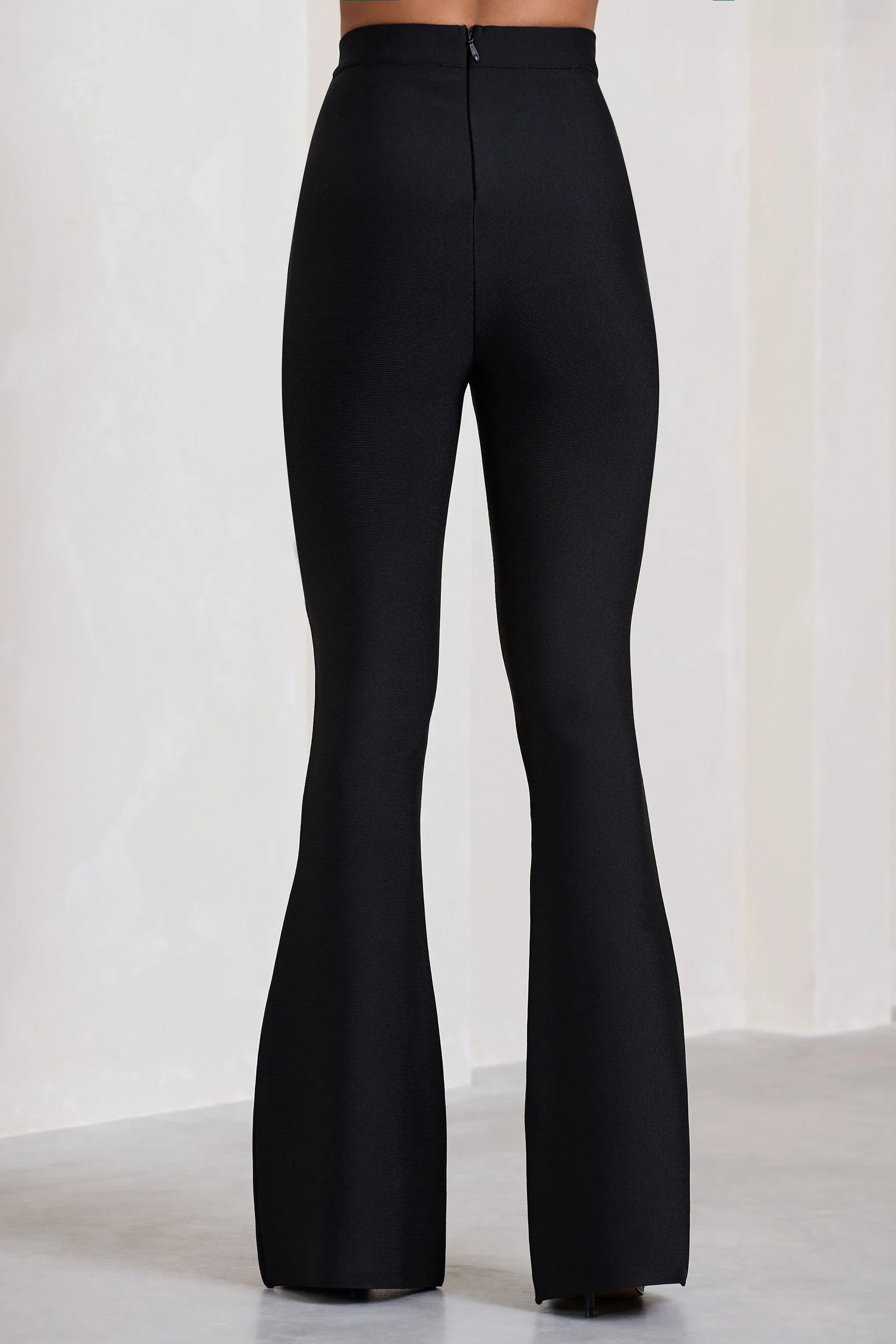 Capri | Black Bandage High Waist Flared Trousers