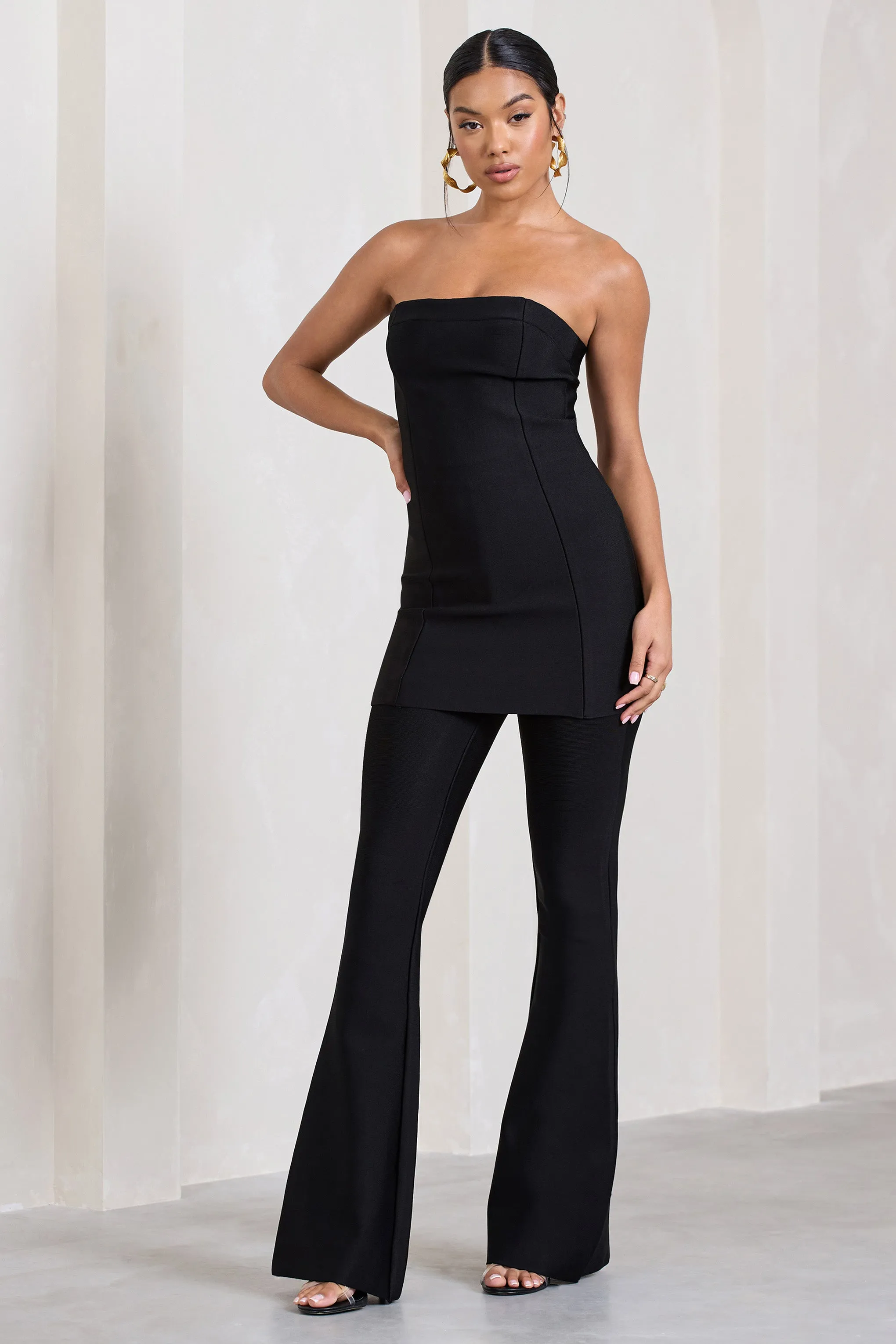 Capri | Black Bandage High Waist Flared Trousers