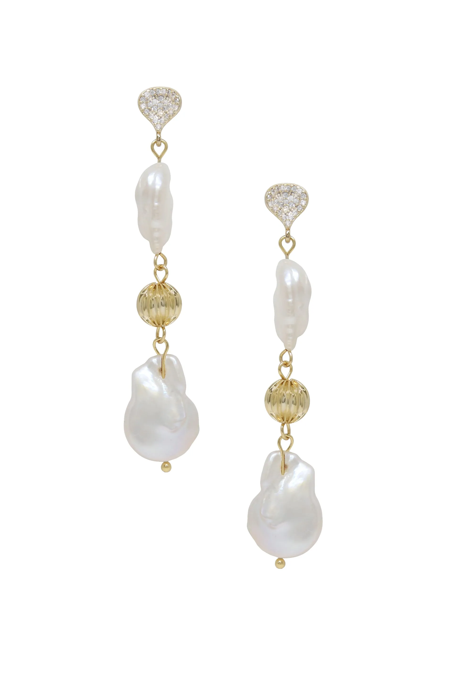 Freshwater Pearl Double Drop 18k Gold Plated Earrings