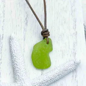 Groovy Lime Green Sea Glass Leather Necklace | #1924