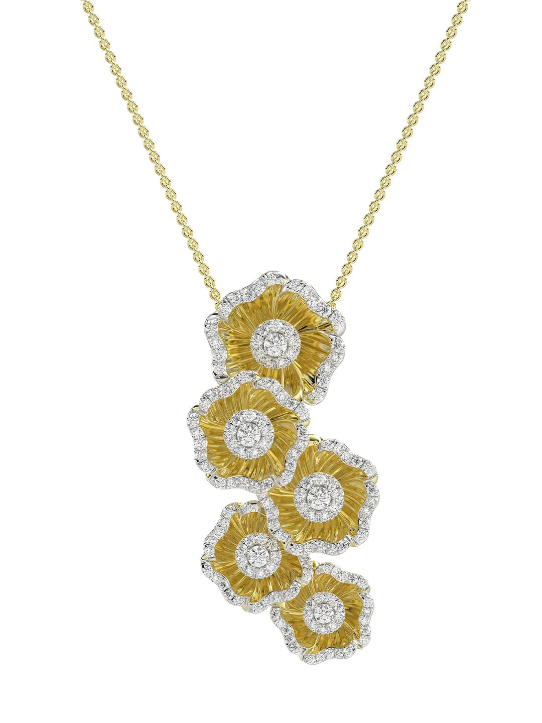 Halo Flower Yellow Gold Necklace