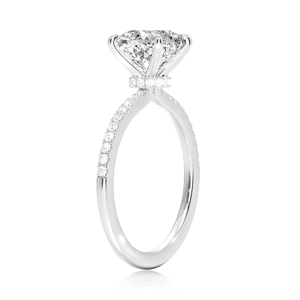 Hidden Halo Cushion Cut Engagement Ring With Pavé Band