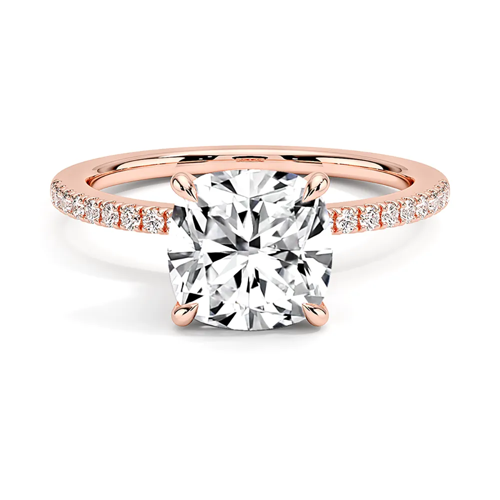 Hidden Halo Cushion Cut Engagement Ring With Pavé Band