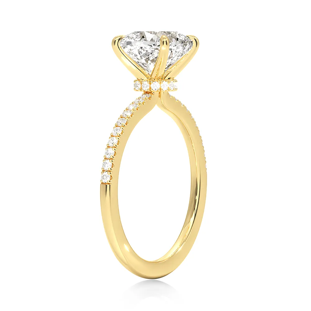 Hidden Halo Cushion Cut Engagement Ring With Pavé Band