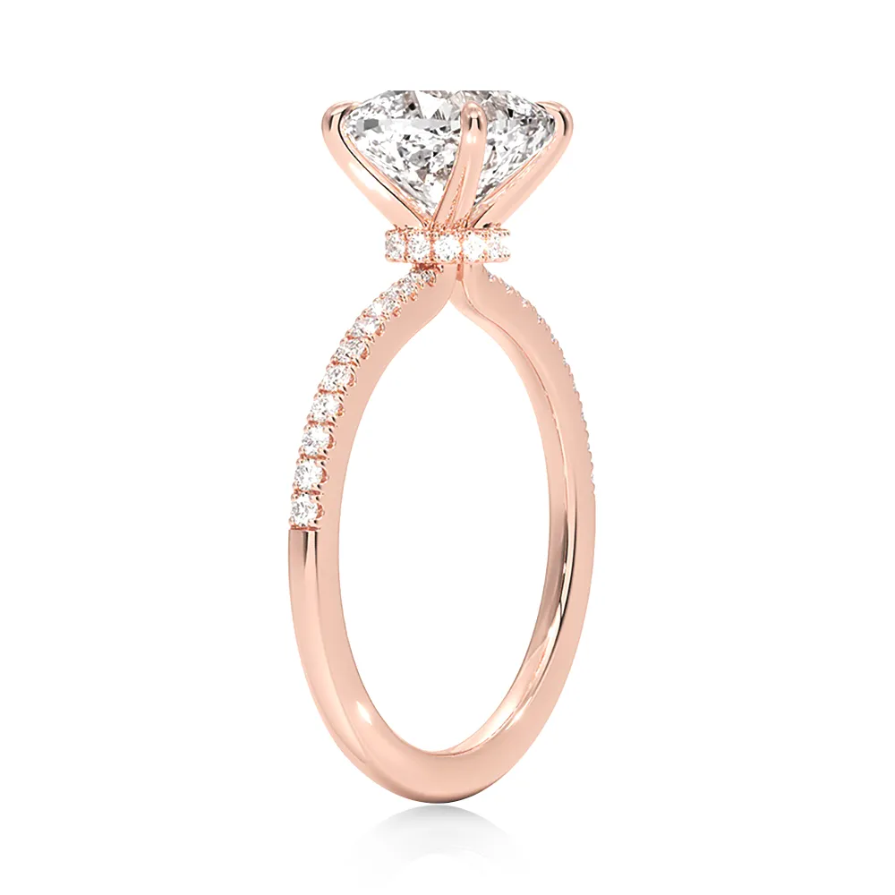 Hidden Halo Cushion Cut Engagement Ring With Pavé Band