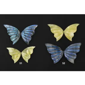 Labradorite & Yellow Opal Gemstone Carving : Natural Untreated Unheated Hand Carved Butterfly 2Pair Sets