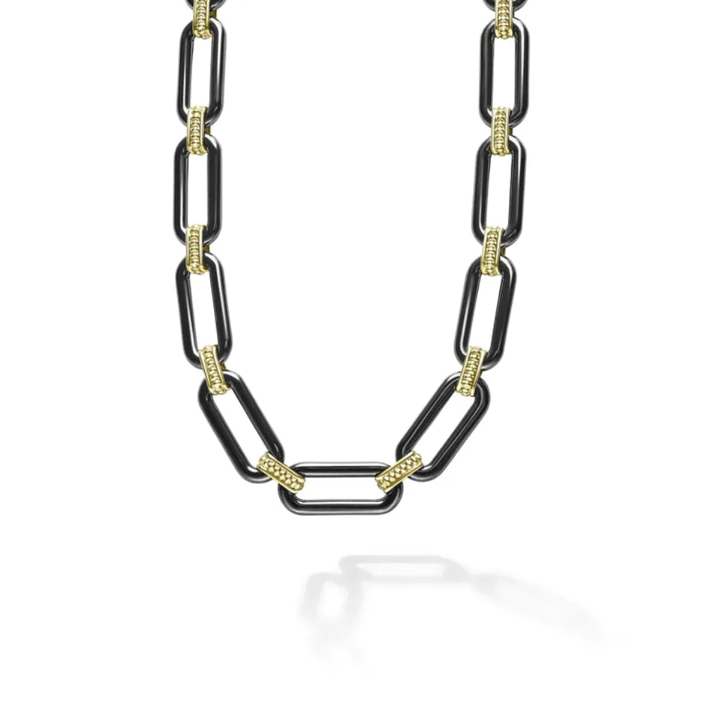 Lagos 18k Gold and Black Ceramic Link Necklace