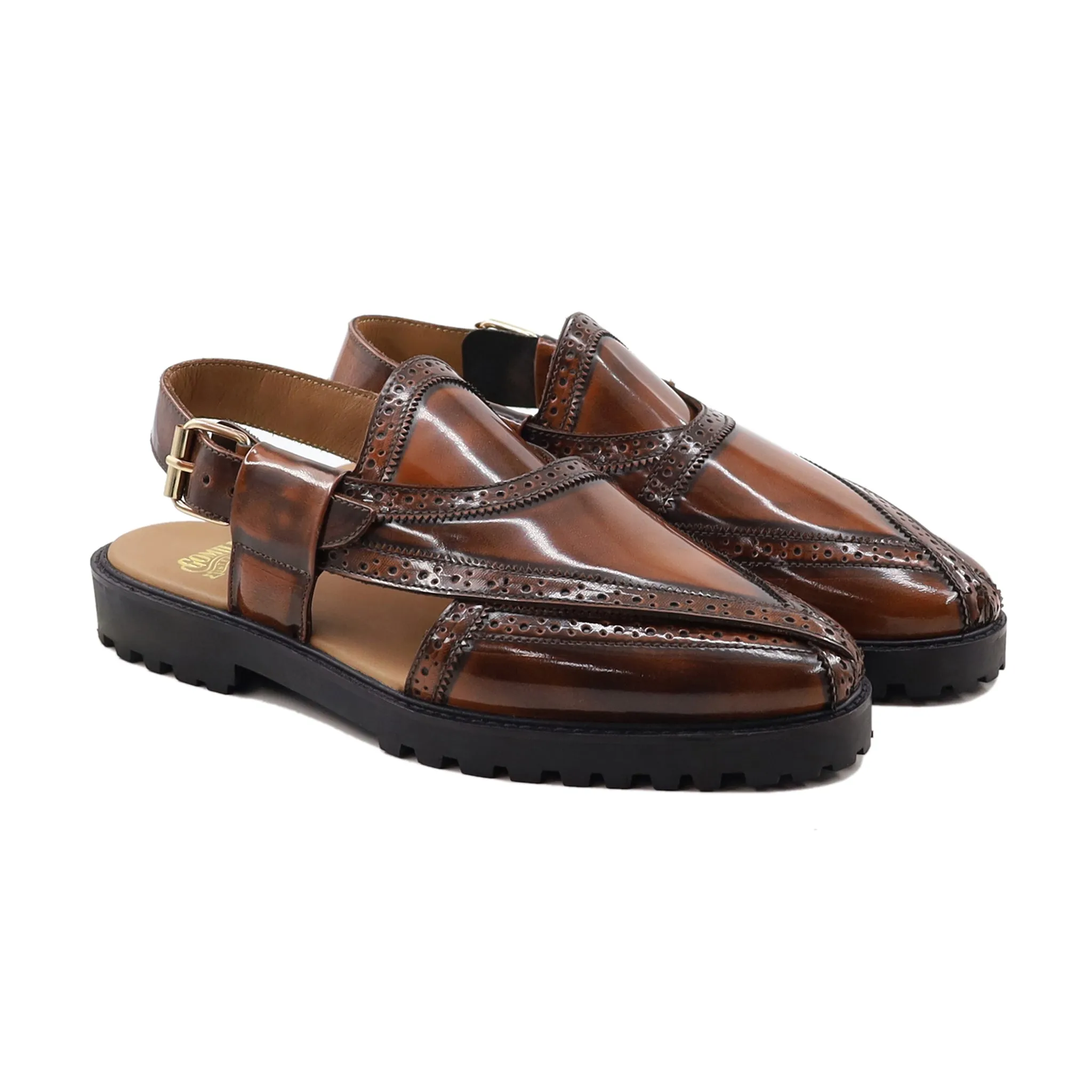 Landskrona - Men's Burnish Tan Box Leather High Shine Sandal