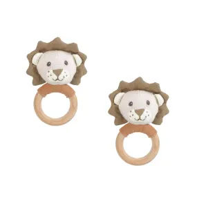 Linen Lion Wood Rattle--2pcs assortment