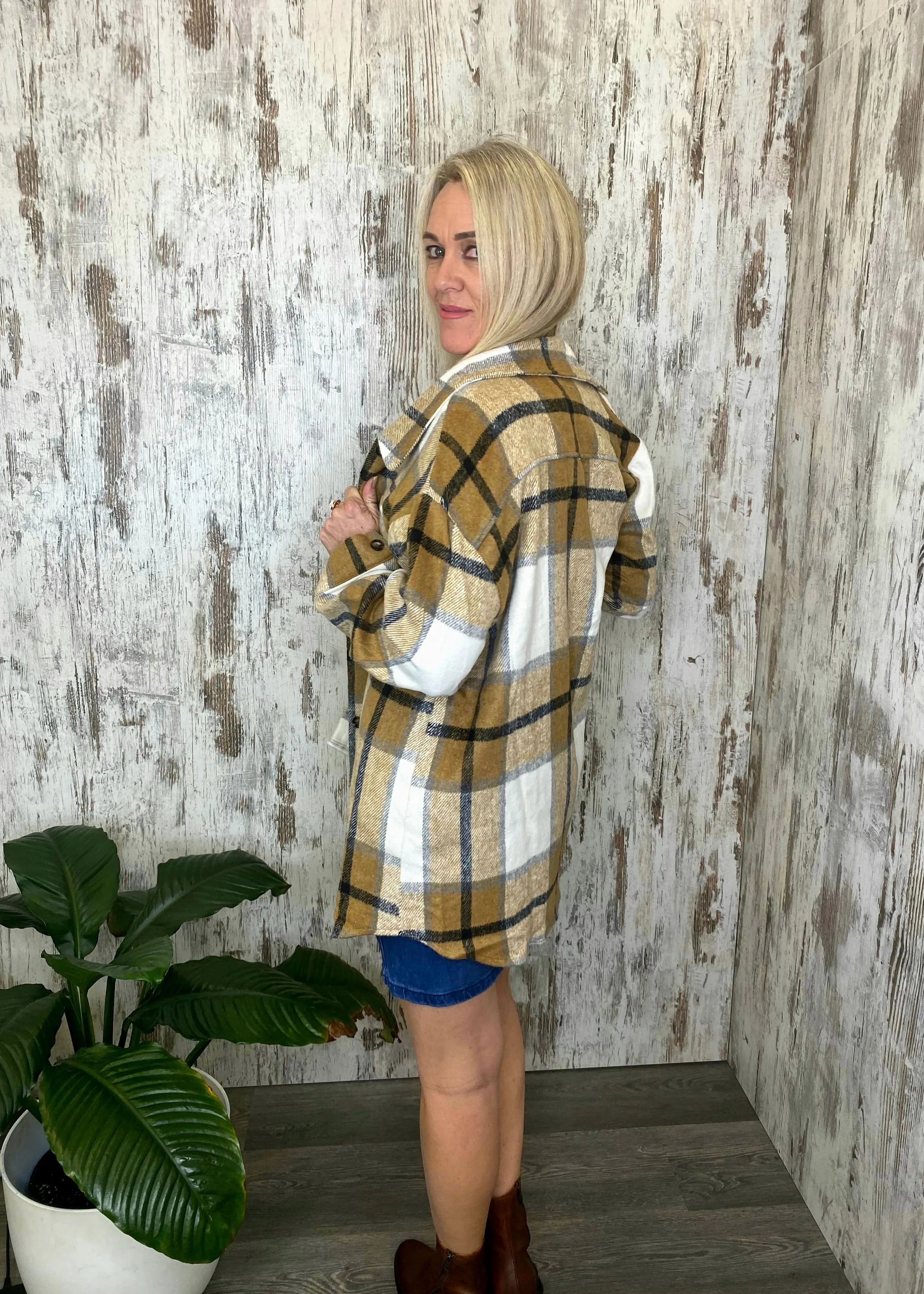 Lucy Beige & Black Plaid Tartan Shacket