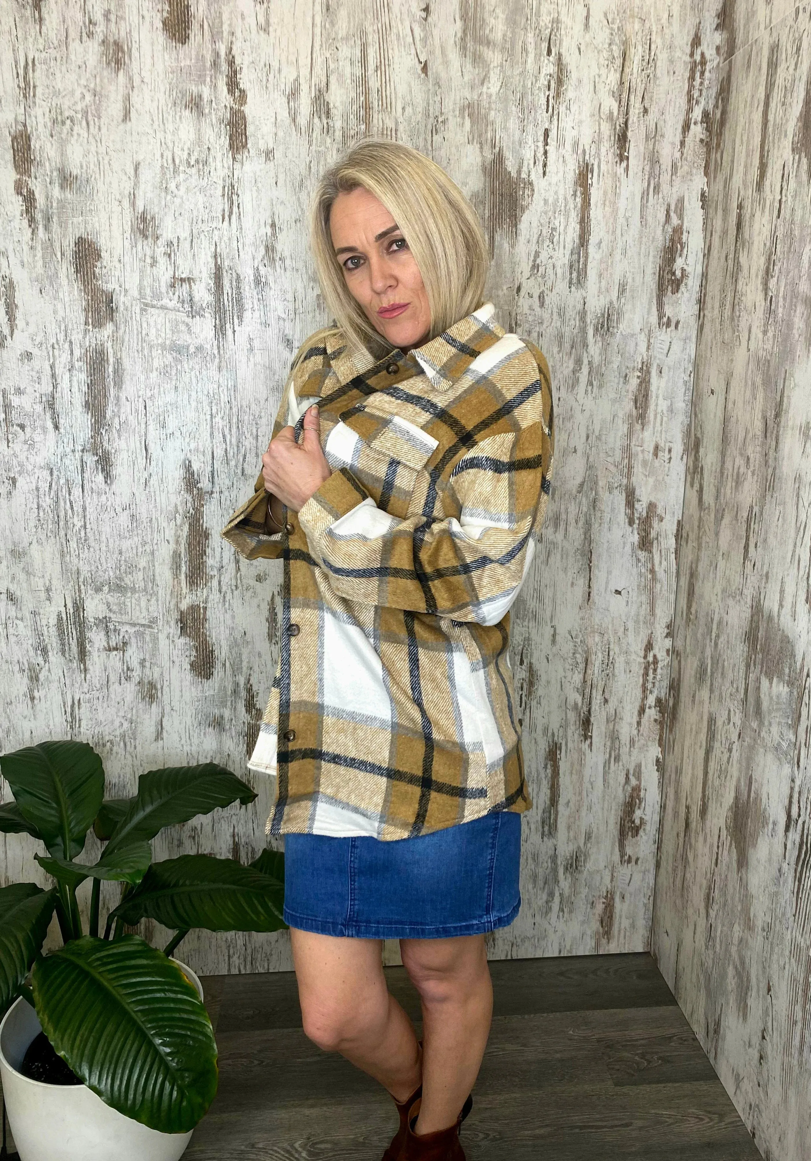 Lucy Beige & Black Plaid Tartan Shacket