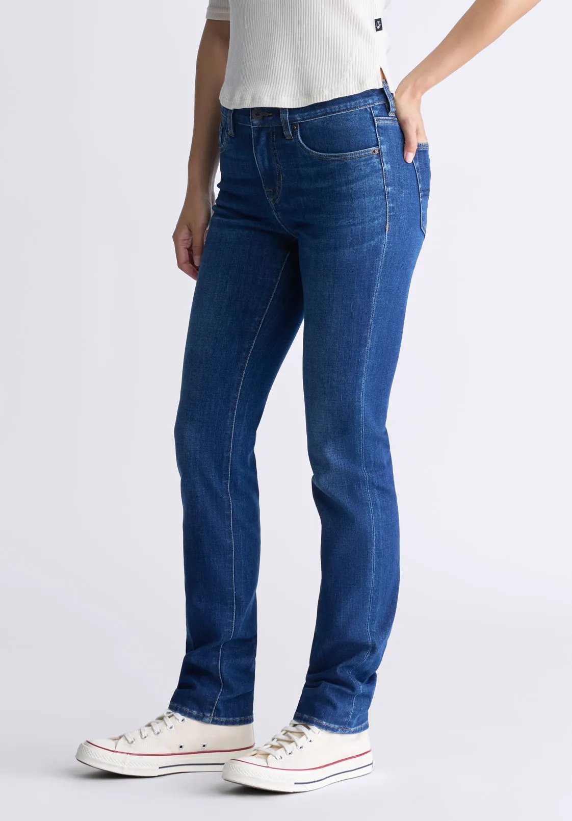 Mid Rise Slim Carrie Women's Jeans, Contrasting Indigo  - BL15999