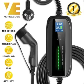 Morec Type 2 Portable EV Charging Box Cable Switchable 10/16A Schuko Plug Electric Vehicle Car Charger EVSE 2.2/3.6KW