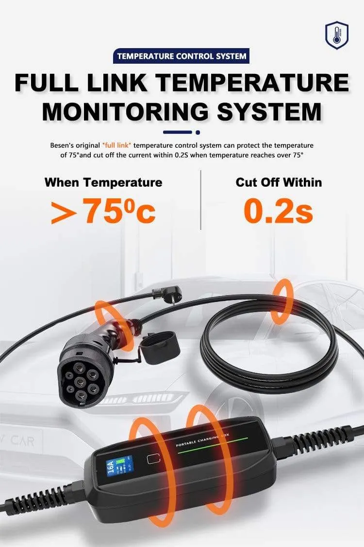 Morec Type 2 Portable EV Charging Box Cable Switchable 10/16A Schuko Plug Electric Vehicle Car Charger EVSE 2.2/3.6KW