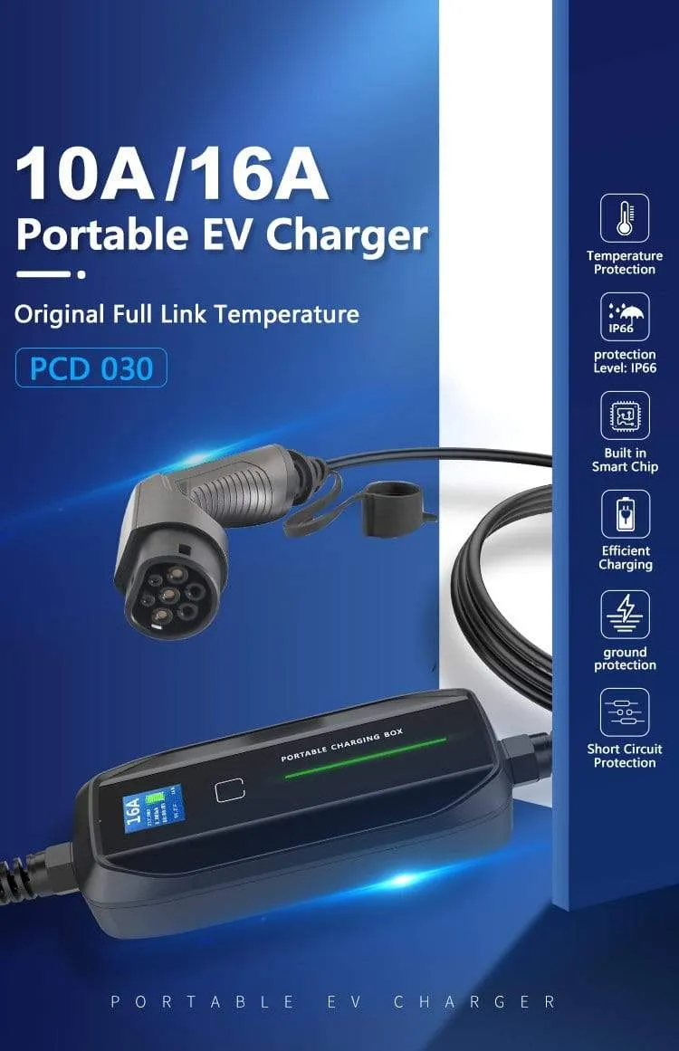 Morec Type 2 Portable EV Charging Box Cable Switchable 10/16A Schuko Plug Electric Vehicle Car Charger EVSE 2.2/3.6KW