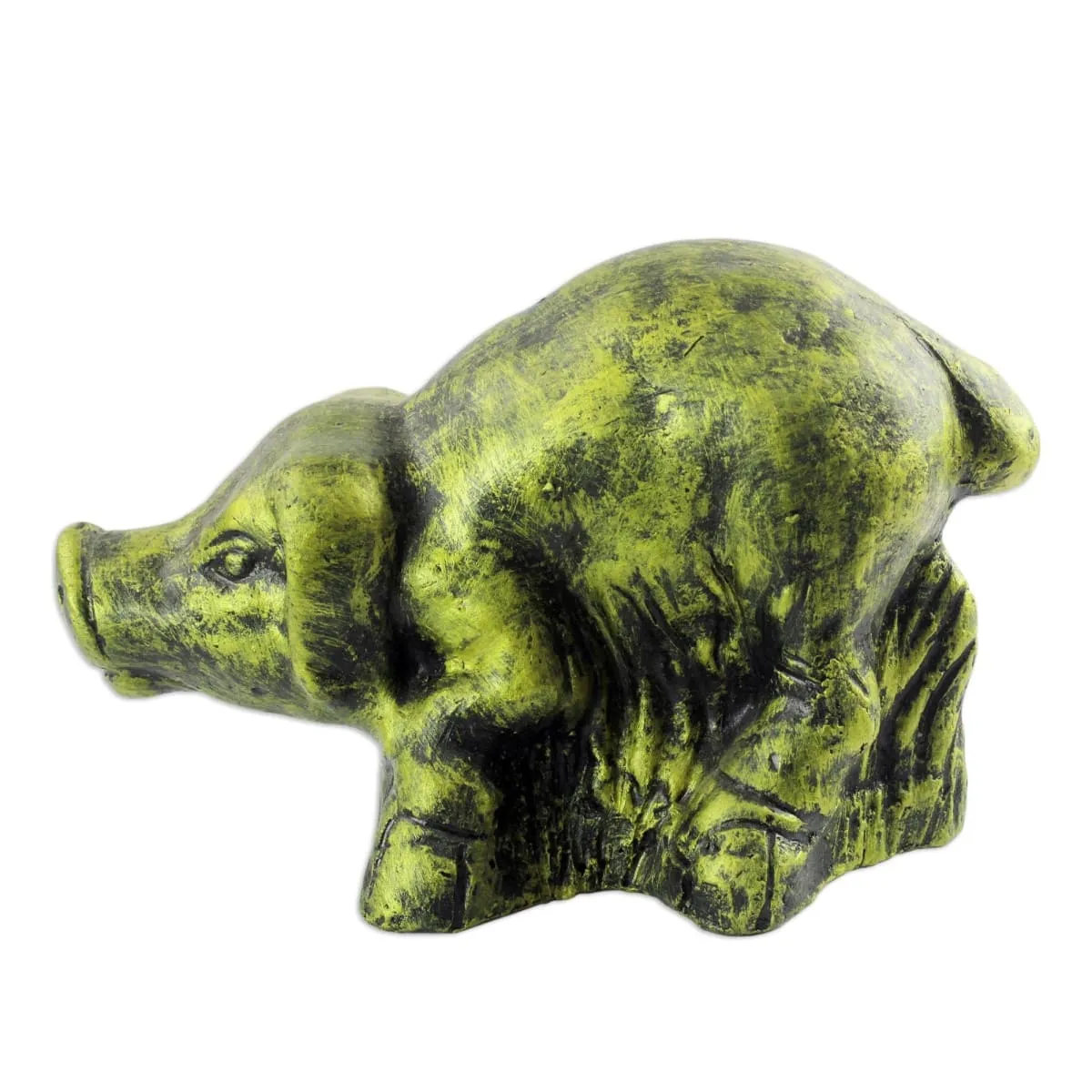 Novica Crouching Pig Ceramic Sculpture