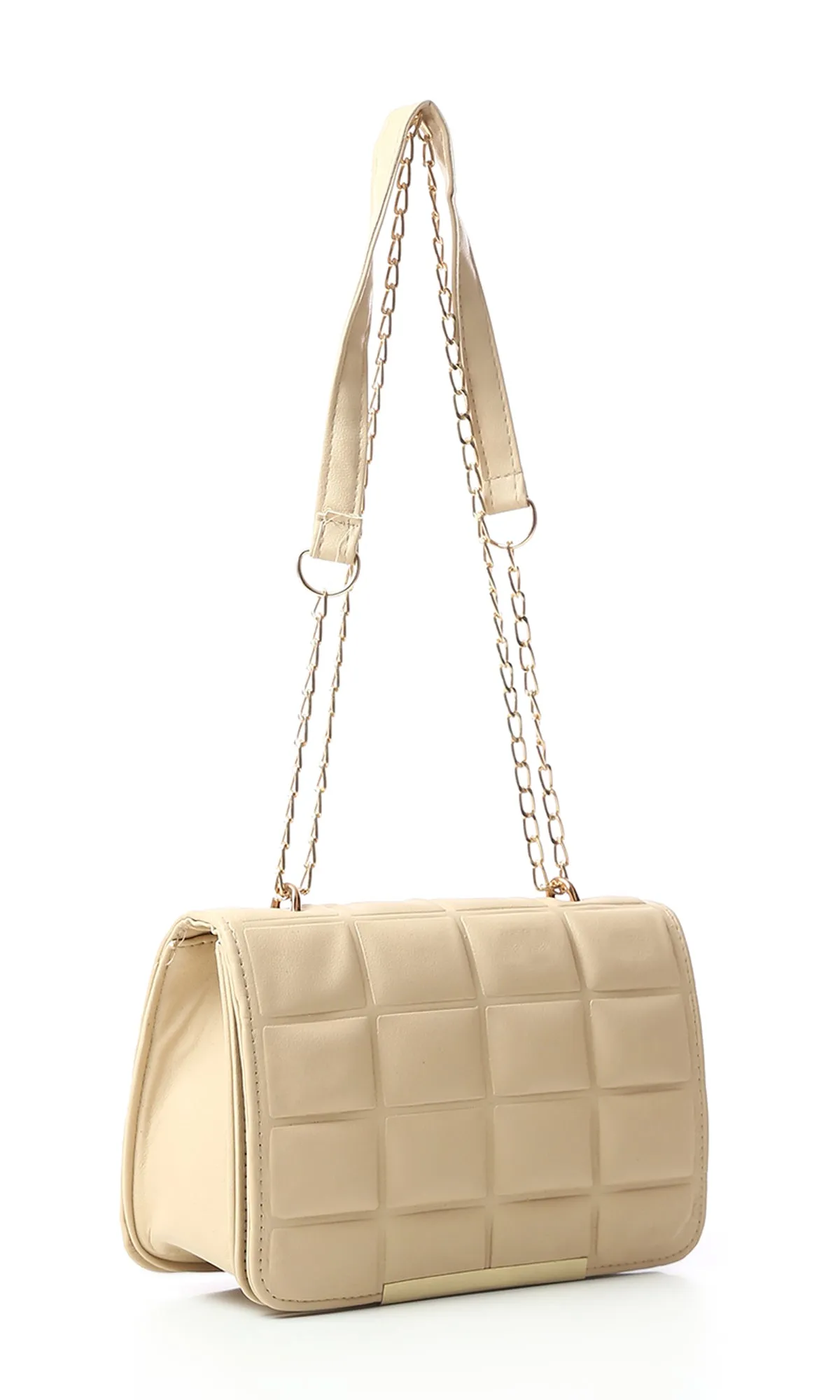 O181972 Blocks Cross-Body Bag With Chain Handle - Beige