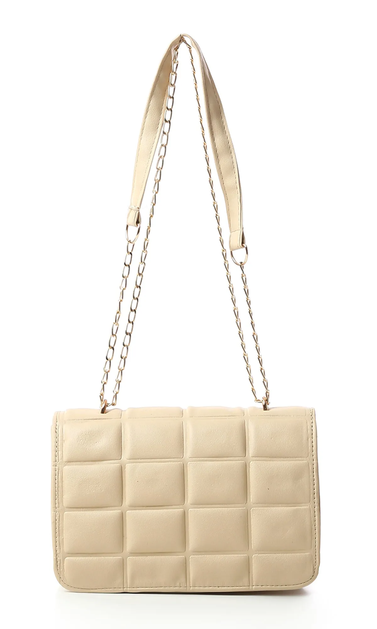 O181972 Blocks Cross-Body Bag With Chain Handle - Beige