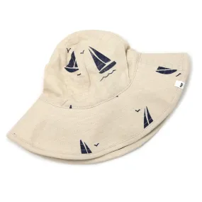 oh baby! Slub Sun Hat - Navy Sailboat Print - Oat