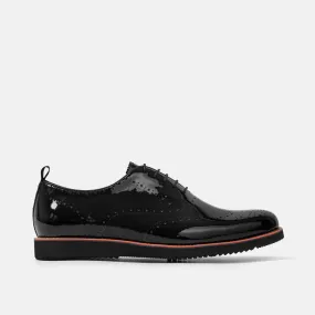 Oscar Black Patent Leather Wholecut Brogue Sneakers