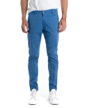 Pantaloni Uomo Cotone Tasca America Chinos Sartoriale Slim Fit Casual Azzurro GIOSAL-P5697A