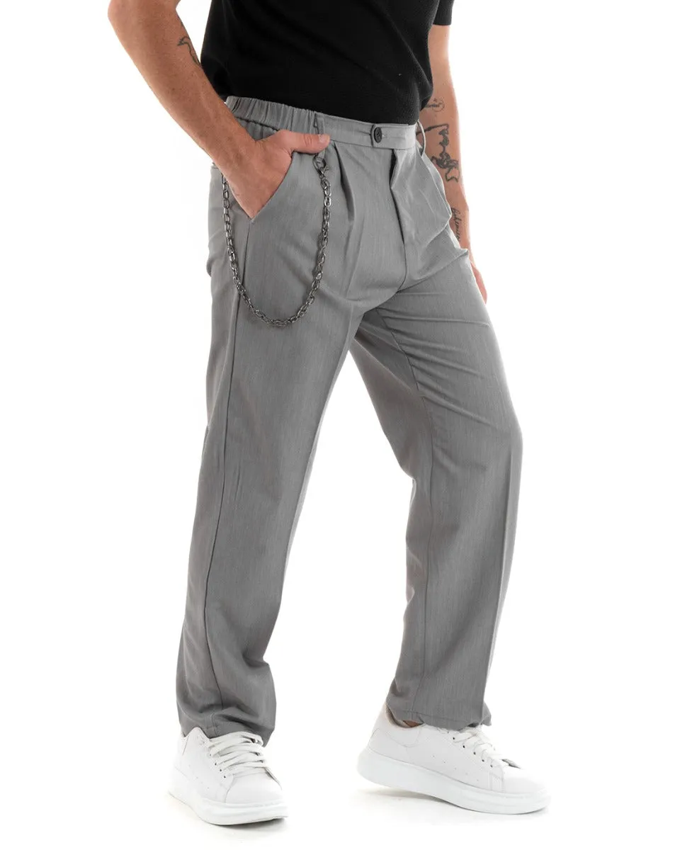 Pantaloni Uomo Lungo Viscosa Fondo Largo Elastico Sul Retro Abbottonatura Allungata Grigio Casual Elegante GIOSAL-P5852A