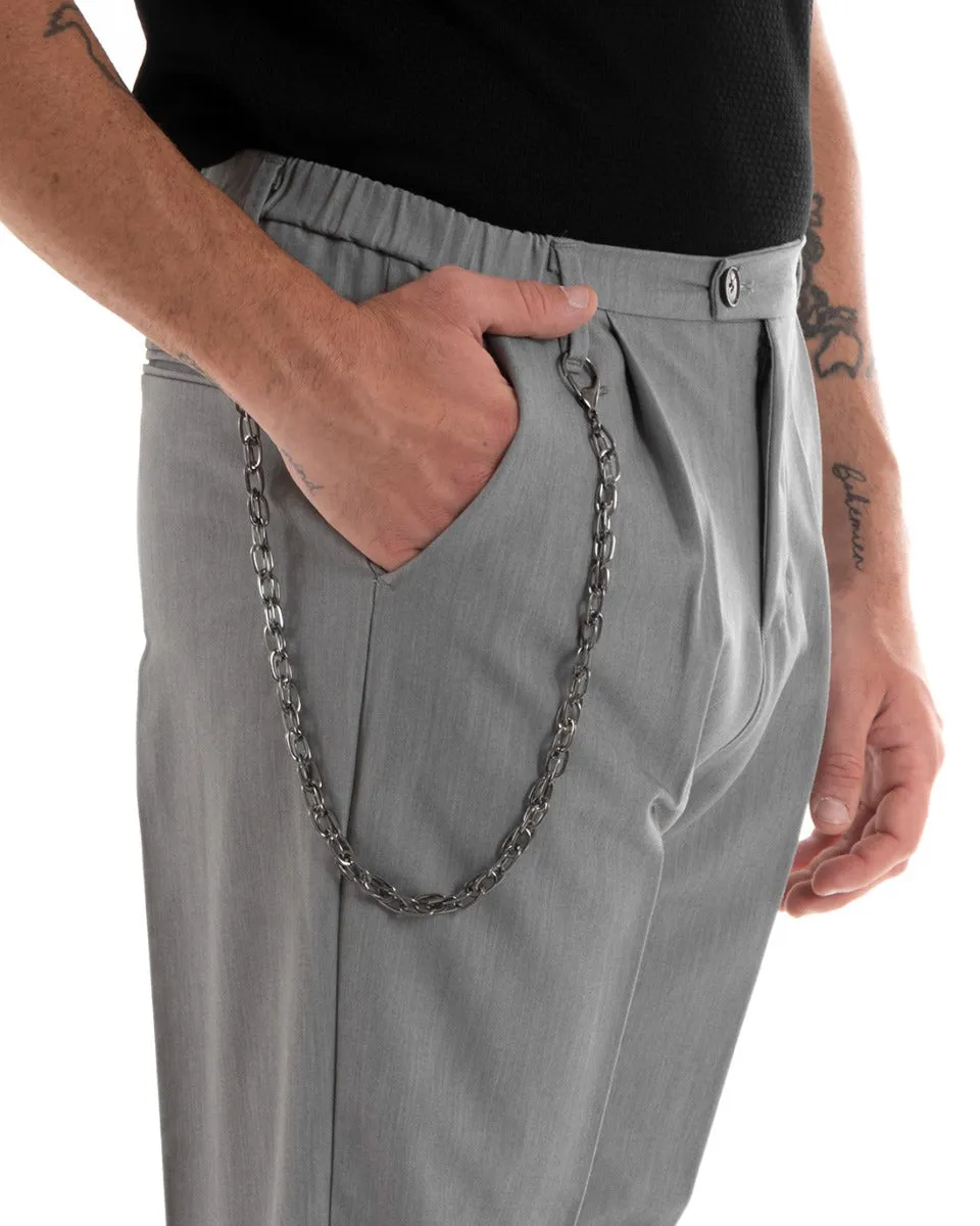 Pantaloni Uomo Lungo Viscosa Fondo Largo Elastico Sul Retro Abbottonatura Allungata Grigio Casual Elegante GIOSAL-P5852A