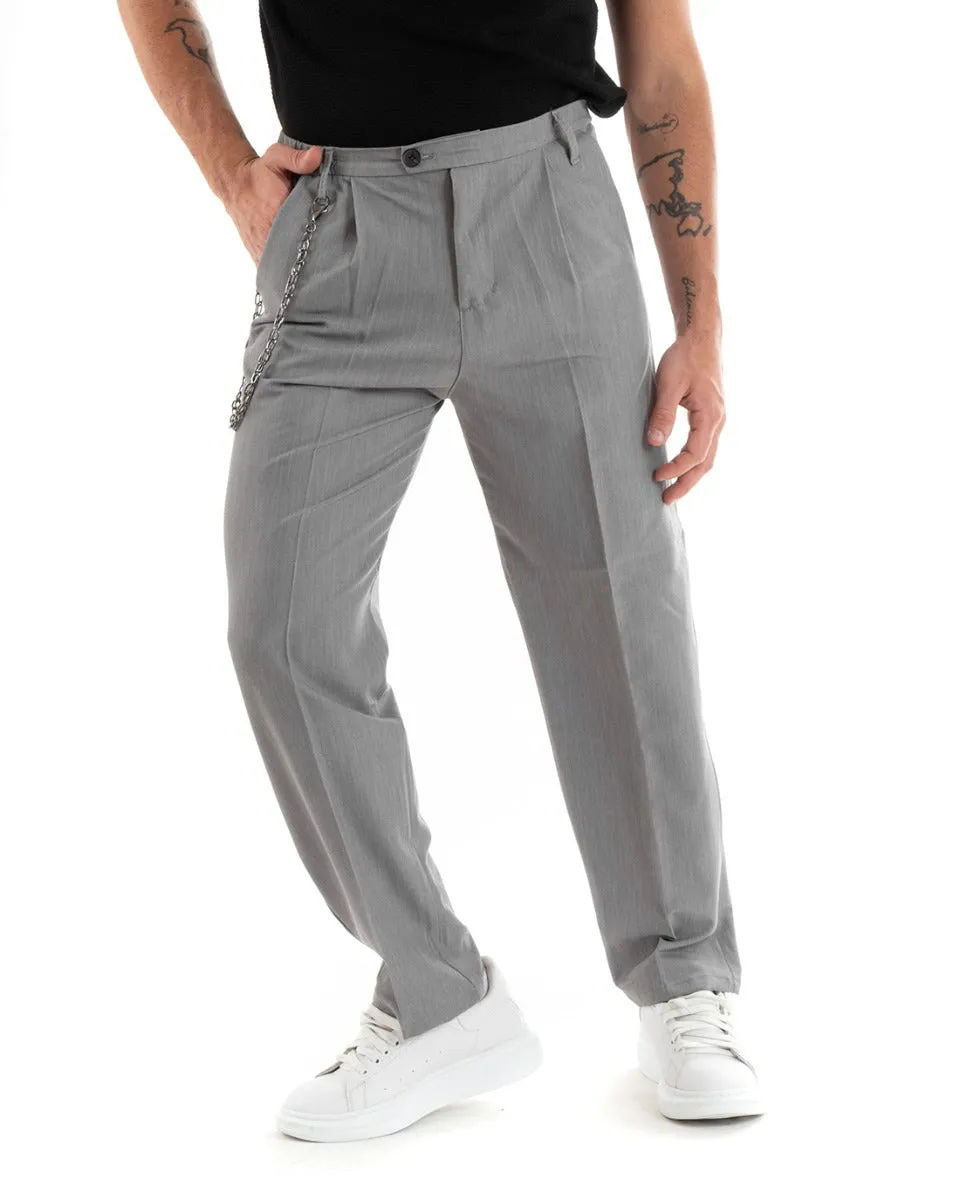 Pantaloni Uomo Lungo Viscosa Fondo Largo Elastico Sul Retro Abbottonatura Allungata Grigio Casual Elegante GIOSAL-P5852A