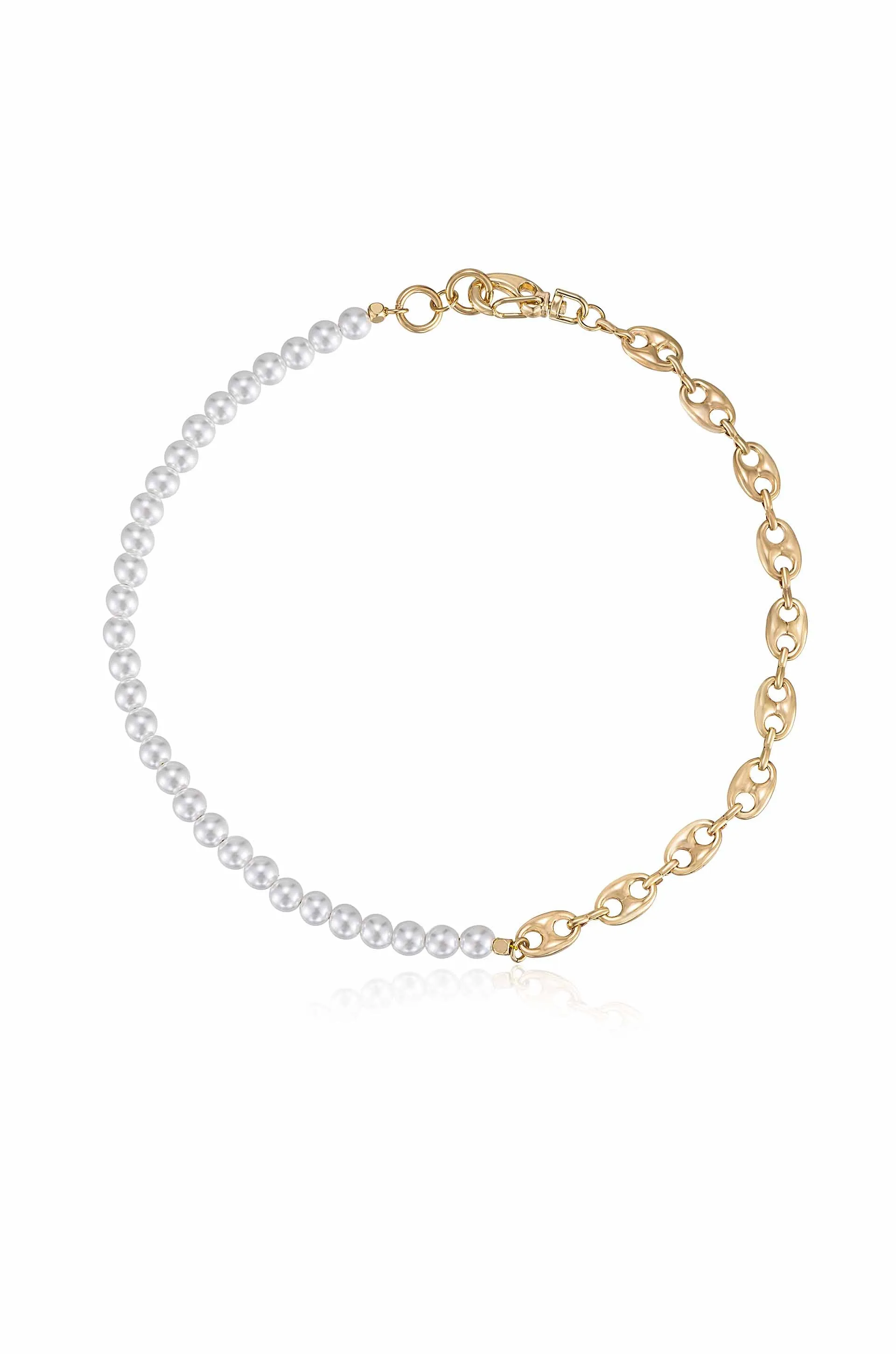 Pearl and 18k Gold Plated Modern Chain Link Collar Necklace