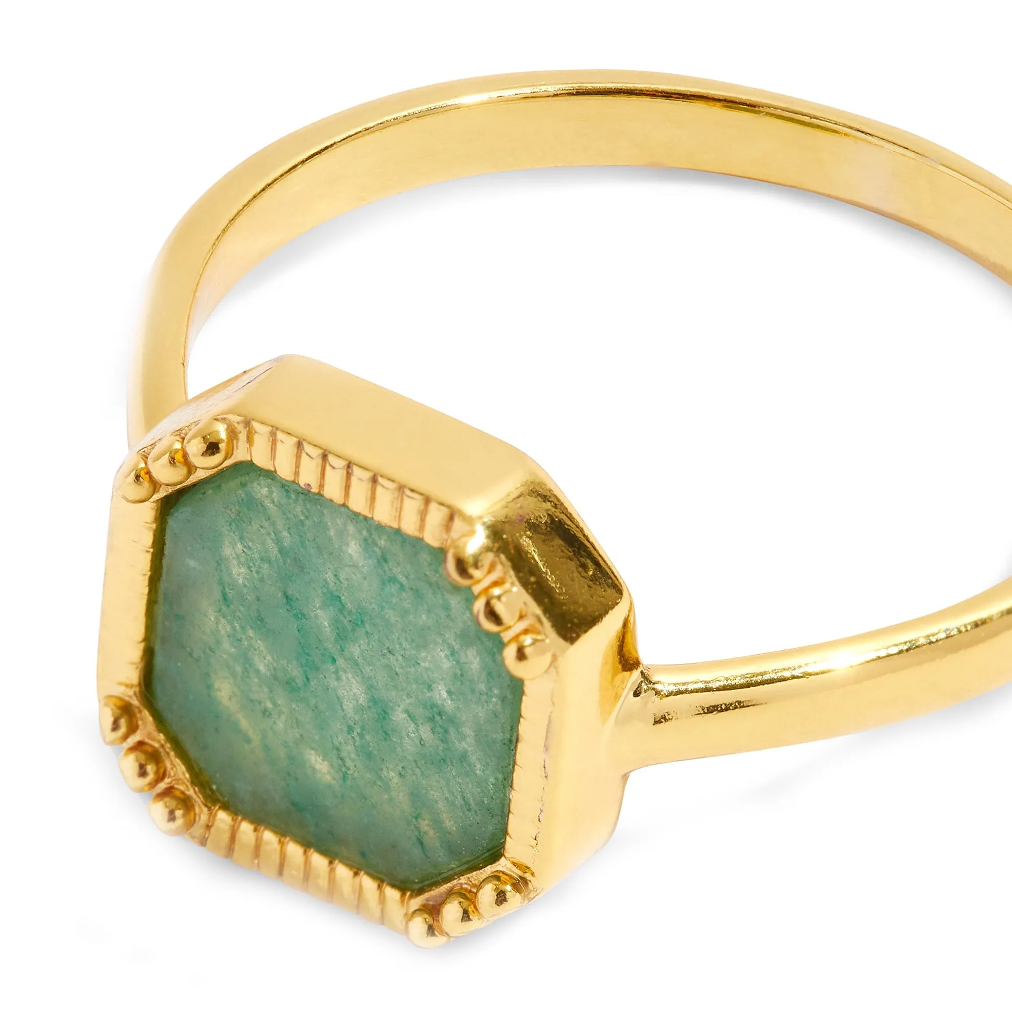 Real Gold-Plated Aventurine Square Slice Ring Gold By Accessorize London-Large