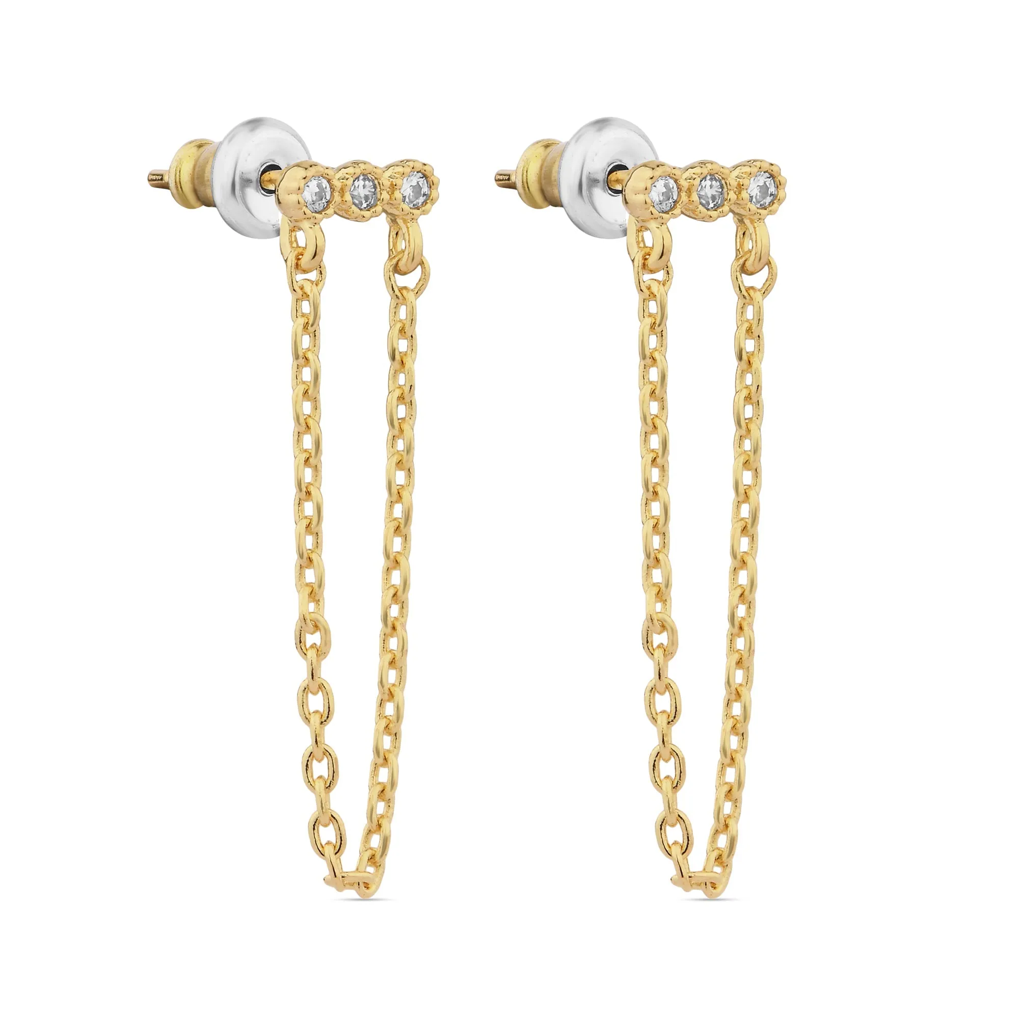 Real Gold-Plated Z  Triple Sparkle Chain Earrings