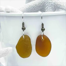 Rootbeer Sea Glass Drop Earrings | # 5068