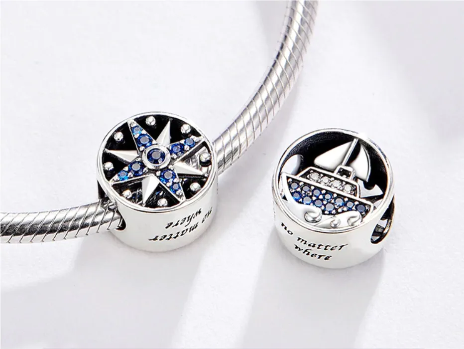 Sail Away! Cubic Zirconia Round Sailboat Charm 925 Sterling Silver