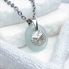 Soft Ice Aqua Sea Glass and Sand Dollar Charm Pendant | 5220