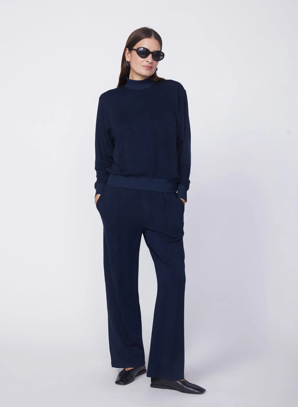 Softest Fleece High Neck Pullover in New Navy