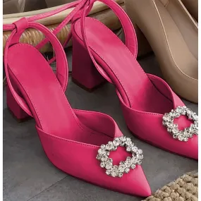 Square Rhinestone Thick Heel