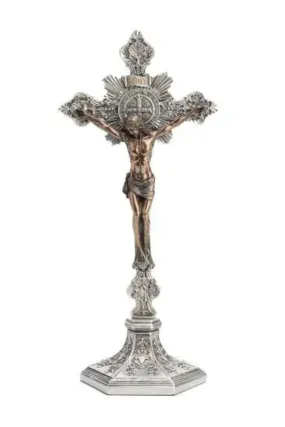 St. Benedict crucifix, STANDS/HANGS, 2 tone, 9.5